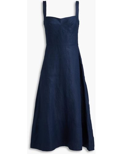 Saloni Rachel Linen Midi Dress - Blue