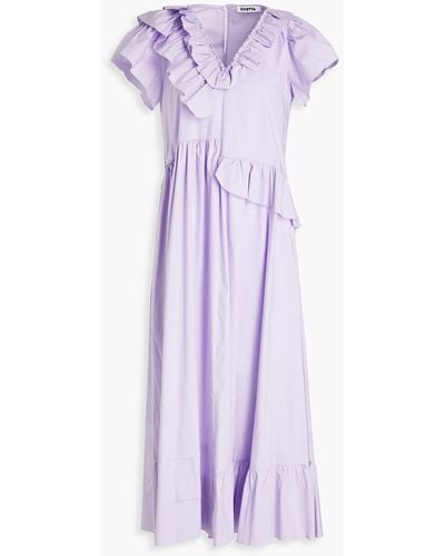 Vivetta Ruffled Cotton-blend Poplin Midi Dress - Purple