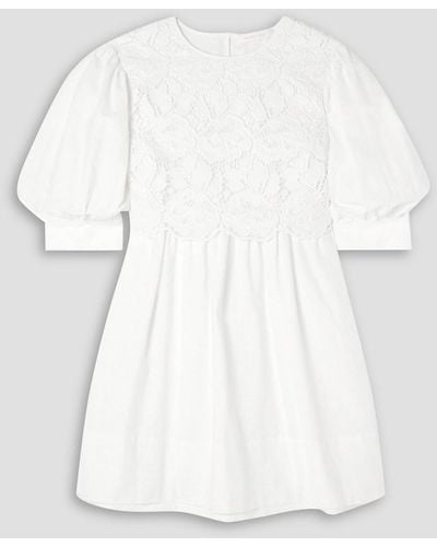 See By Chloé Guipure Lace-paneled Cotton-jacquard Mini Dress - White