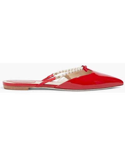Rene Caovilla Embellished Patent-leather Slippers - Red