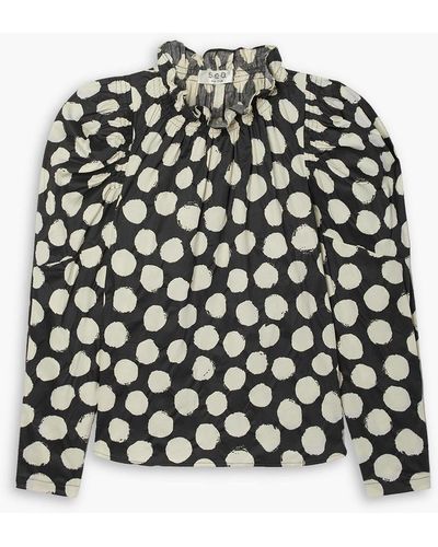 Sea Arline Ruffled Polka-dot Cotton-poplin Top - Black