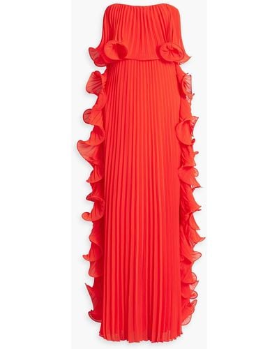 Badgley Mischka Trägerlose robe aus plissiertem chiffon mit rüschen - Rot