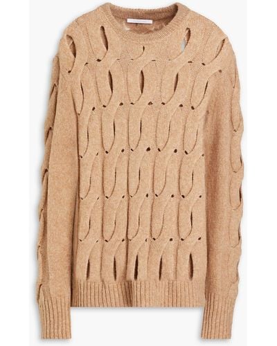 Helmut Lang Cutout Cable-knit Merino Wool-blend Sweater - Natural