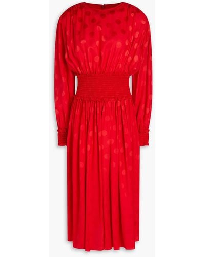 Dolce & Gabbana Midikleid aus seidenjacquard mit polka-dots und raffung - Rot