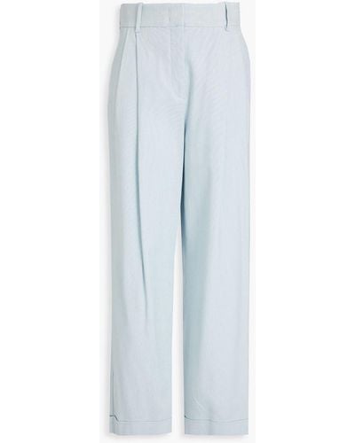 Emporio Armani Pleated Cotton-blend Tapered Trousers - Blue