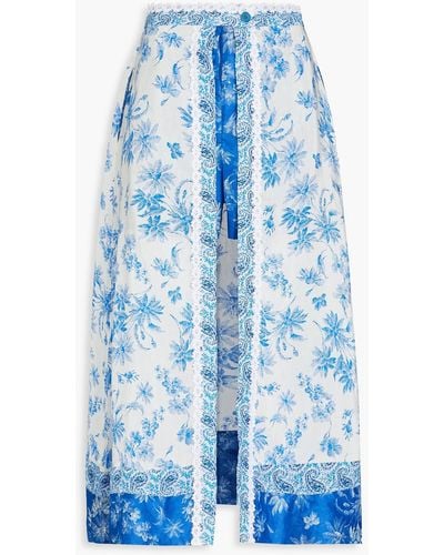 Sandro Albertville Layered Floral-print Slub Woven Shorts - Blue