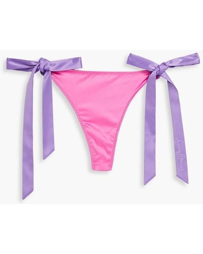 Love Stories Roomie Tie-detailed Satin Mid-rise Thong - Pink