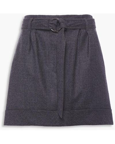 Brunello Cucinelli Bead-embellished Belted Wool-blend Felt Mini Skirt - Gray