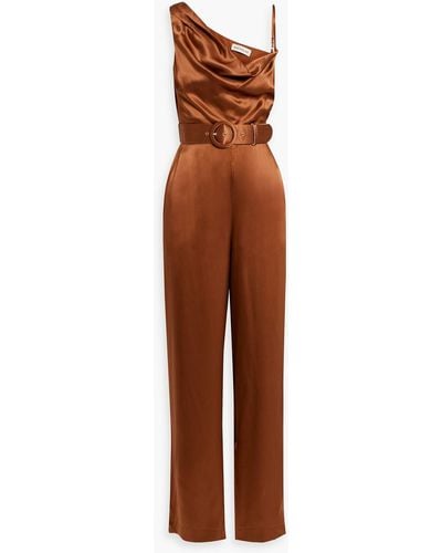 Nicholas Vera Asymmetric Belted Silk-satin Wide-leg Jumpsuit - Brown