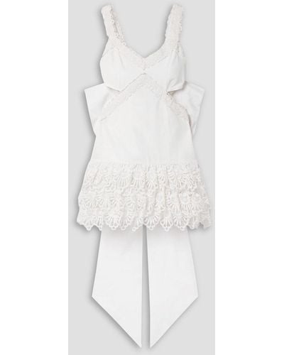LoveShackFancy Anjanue Bow-embellished Cutout Crochet-trimmed Woven Mini Dress - White