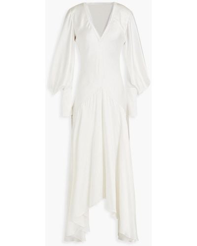 ROKSANDA Gathered Hammered Silk-satin Midi Dress - White