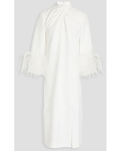 16Arlington Fujiko Feather-trimmed Crepe Midi Dress - White