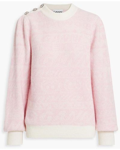 Ganni Crystal-embellished Jacquard-knit Jumper - Pink