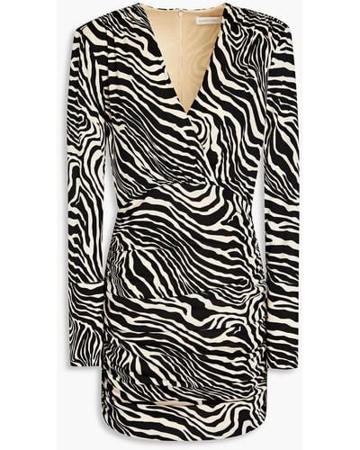 Ronny Kobo Mariana Wrap-effect Ruched Zebra-print Jersey Mini Dress - Black
