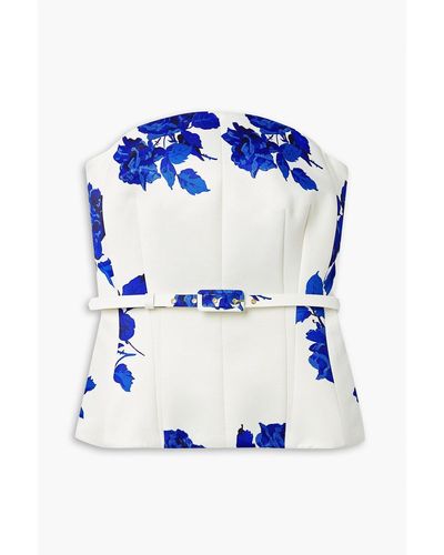 Emilia Wickstead Gerty Strapless Belted Floral-print Faille Top - Blue