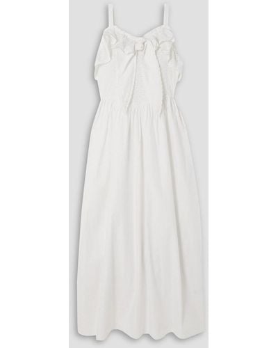 BATSHEVA Broderie Anglaise Cotton-paneled Cotton-poplin Midi Dress - White