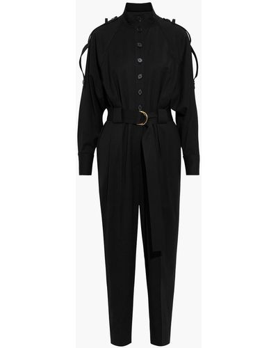 Proenza Schouler Belted Wool-blend Twill Jumpsuit - Black