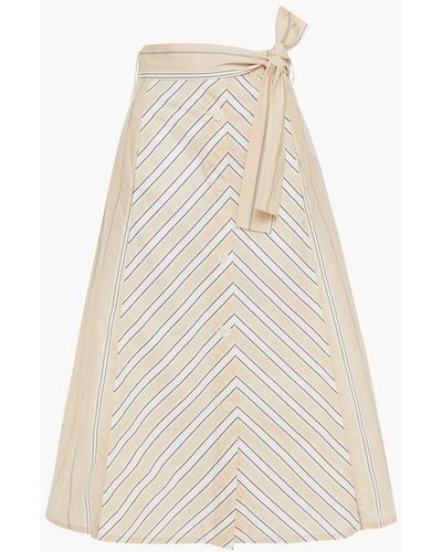 Maje Striped Cotton-poplin Midi Skirt - White