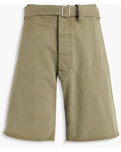 Maison Margiela Belted Herringbone Cotton Shorts - Green