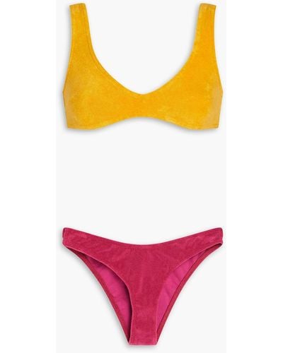 Zimmermann Two-tone Cotton-blend Terry Bikini - Yellow