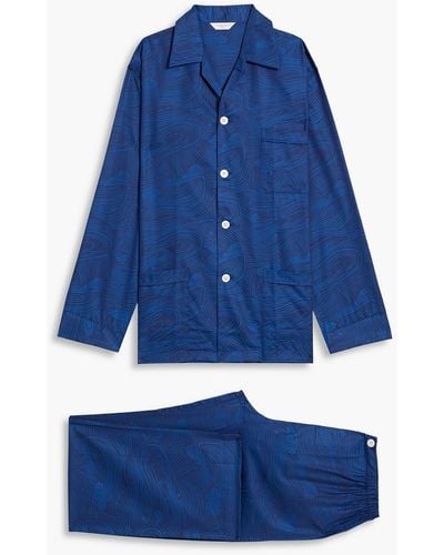 Derek Rose Paris Cotton-jacquard Pyjama Set - Blue