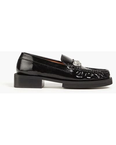 Ganni Embellished Patent-leather Loafers - Black