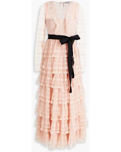 RED Valentino Tiered Lace-trimmed Tulle Midi Dress - Pink