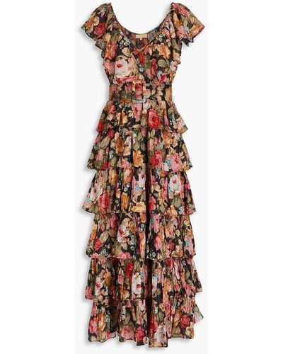 byTiMo Tiered Floral-print Cotton, Modal And Lurex-blend Maxi Dress - Black