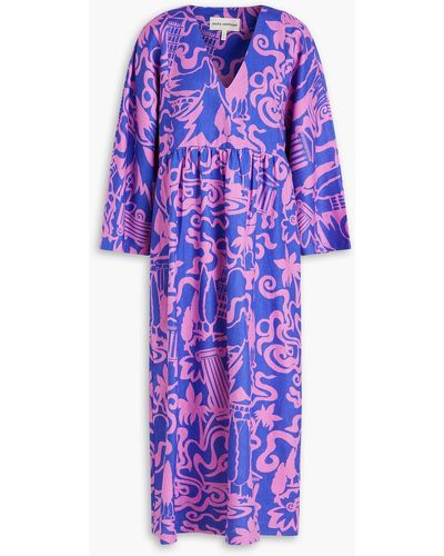 Mara Hoffman Aviva Printed Hemp Midi Dress - Purple