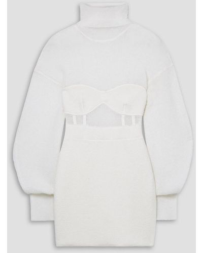 Hervé Léger Ribbed And Stretch-knit Turtleneck Mini Dress - White