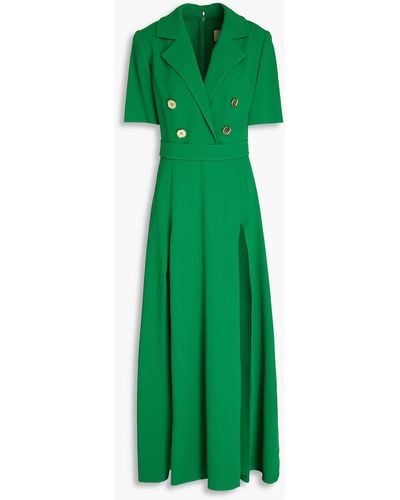 Elie Saab Button-embellished Pleated Cady Maxi Dress - Green