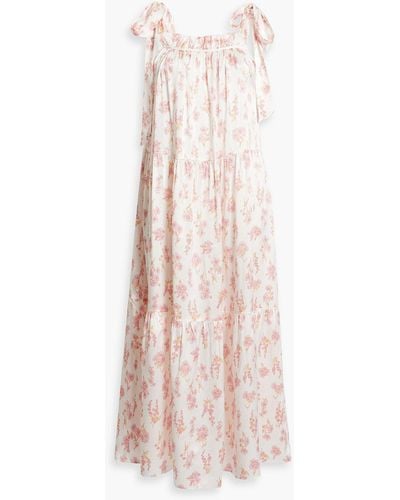 Les Rêveries Tiered Floral-print Silk-satin Midi Dress - Pink