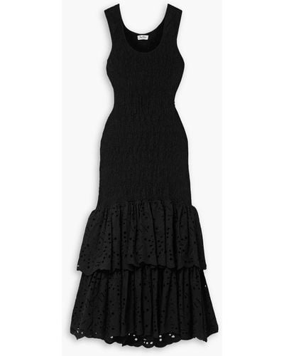 Charo Ruiz Isa Cutout Shirred Broderie Anglaise Cotton-blend Midi Dress - Black