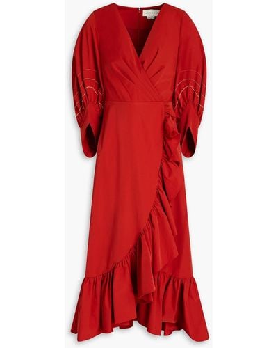 Sachin & Babi Jane Wrap-effect Ruffled Twill Midi Dress - Red