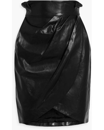 Versace Wrap-effect Pleated Leather Mini Skirt - Black