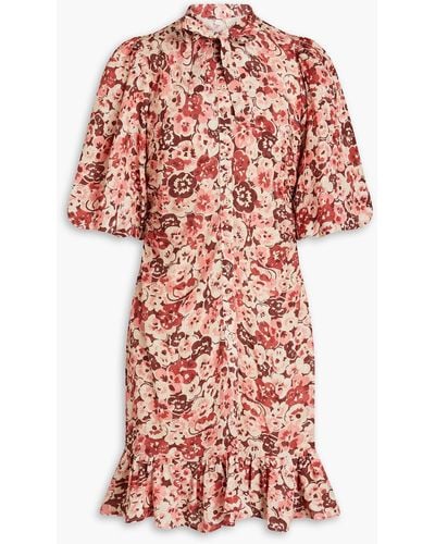 byTiMo Gerafftes hemdkleid aus jacquard in minilänge mit floralem print - Rot