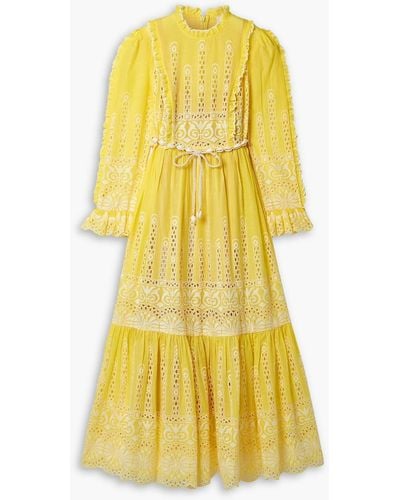 Zimmermann Belted Broderie Anglaise Cotton-voile Maxi Dress - Yellow