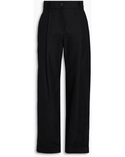 Emporio Armani Cotton And Linen-blend Wide-leg Trousers - Black