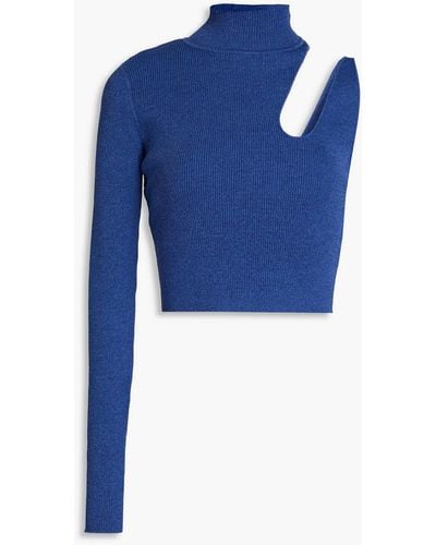 Matériel Cutout Mélange Ribbed-knit Turtleneck Top - Blue
