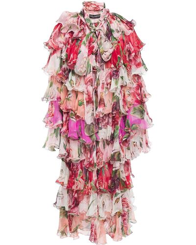 Dolce & Gabbana Ruffled Floral-print Silk-chiffon Jacket - Pink