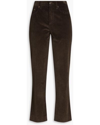 Brunello Cucinelli Bead-embellished Cotton-corduroy Bootcut Trousers - Black