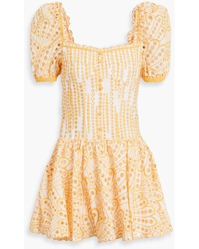 Charo Ruiz Yara Button-embellished Broderie Anglaise Cotton-blend Mini Dress - Natural