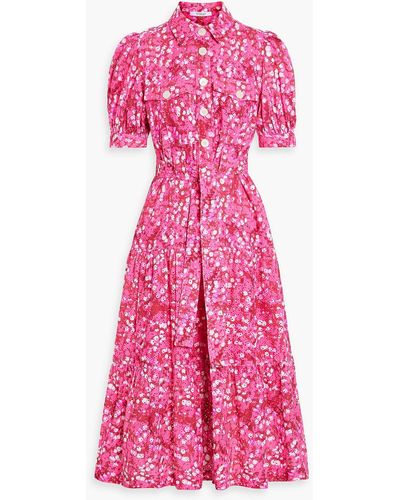 10 Crosby Derek Lam Belted Printed Broderie Anglaise Cotton Midi Shirt Dress - Pink