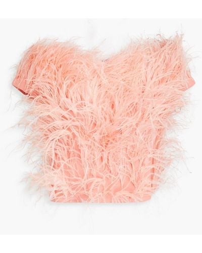 Cult Gaia Sosha Cropped Feather-embellished Crepe Top - Pink