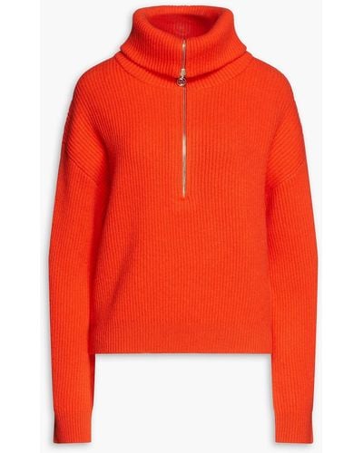 Maje Ribbed Wool-blend Half-zip Sweater - Orange