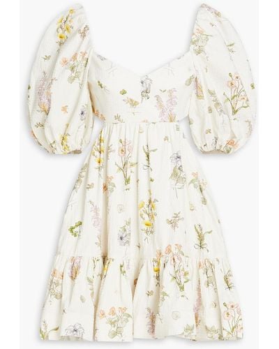 Zimmermann Cutout Floral-print Cotton-blend Seersucker Mini Dress - White