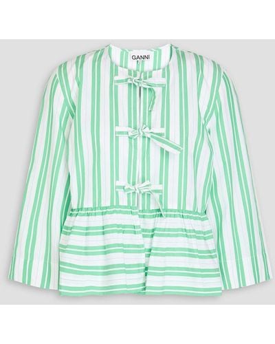 Ganni Striped Cotton-poplin Blouse - Green