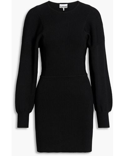 Ganni Stretch-knit Mini Dress - Black