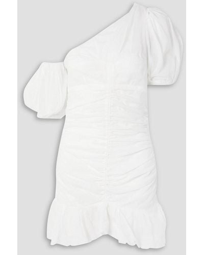 Isabel Marant Lecia One-shoulder Ruched Cotton-voile Mini Dress - White