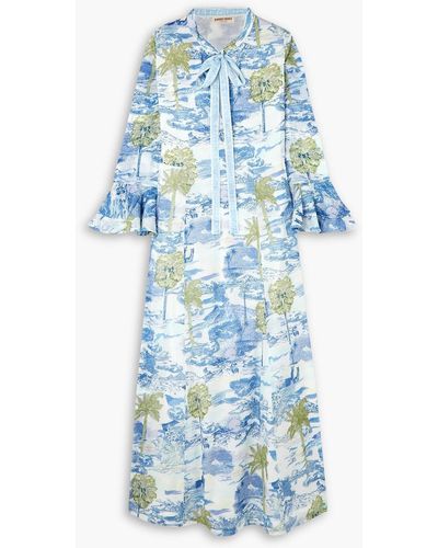 Emporio Sirenuse Tracey Ruffled Printed Cotton-voile Maxi Dress - Blue